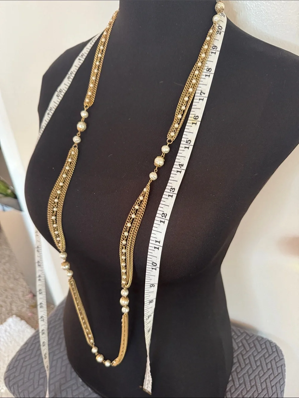 Vintage Gold and Ivory Layered Pearl Long Necklace